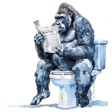 Wandbild Affe Zeitung Toilette