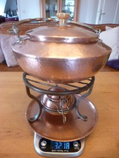 Kupfer-Fondue /Feuerzangenbowle-Topf , m. Brenner f. Gourmet-Koch,massiv 3218g