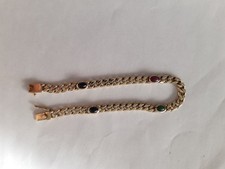 Armband 14 k 585er Gelbgold mit 2 Saphiren, 1 Smaragd, 1 Rubin