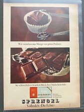 Sprengel Vollmilch Die Echte Schokolade Original 1965 Vintage Advert Werbung