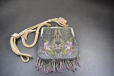 antike Perlentasche, Handtasche mit Glasabhängungen, Metallbügel, Jugendstil 190