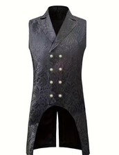 Schwarze Frack Weste Herren Brokat Viktorianisch Gothic Barock Steampunk Gr. M-L