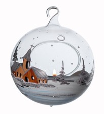 Windlicht Kugel Glaskugel für Teelicht blau mundgeblasen handbemalt Lauscha