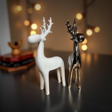 2er Set Keramik Rentiere silber weiß Weihnachtsdeko Skandinavisch Hygge Ambiente