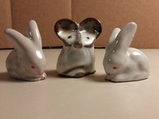 2 x Hase Tonhase Hasenfigur 1 x Maus Tonmaus, Keramik Setzkasten, vintage