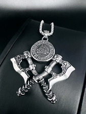 Krieger Axt Runen Kreis Valknut Anhänger Edelstahl Halskette Wikinger Biker 247B