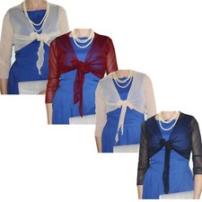 BOLERO DURCHSICHTIG MESH STOFF TRANSPARENT BRAUTSTOLA 3/4 ÄRMEL ZUM BINDEN  