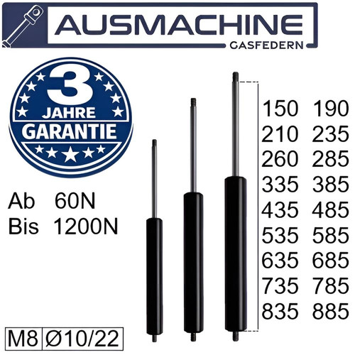 Gasdruckfeder länge 235mm - länge,