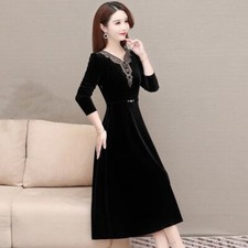 Damen Ethnisch Samt Midi Kleid