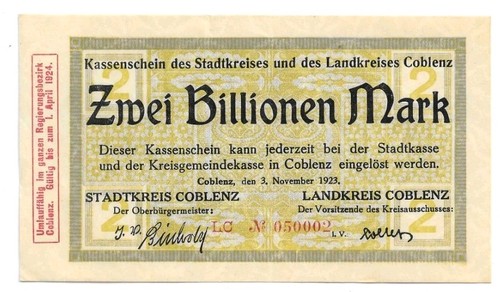 Billionen mark coblenz - mark, 1923
