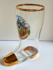 Alter GLAS STIEFEL Bierglas 0,2l Goldrand Jahre Souvenir Rüdesheim Rhein Vintage