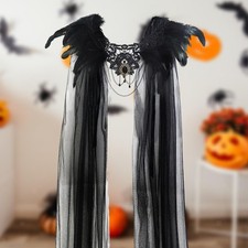 Halloween Schwarzer Umhang mit Federkragen Zubehör Performance Kostüm