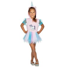 KINDER EINHORN KOSTÜM Karneval Fasching Mädchen Märchen Kleid mit Kapuze & Horn