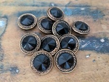 ♥Nr.101-Alte Glasknöpfe 10 Stück schwarz gold Neugablonz 23 mm ♥