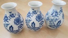 3 Vasen Tischvasen Porzellan  Zwiebelmuster Tirschenreuth Bavaria Cobalt 17 cm