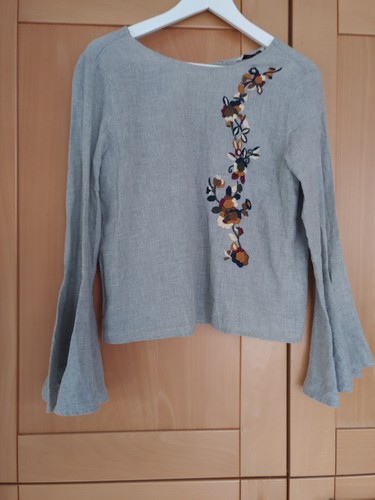 Bluse grau trompetenärmel - bluse,