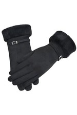 edle vintage Wildlederimitat retro Damen Kunstfell Handschuhe schwarz