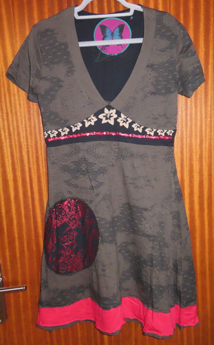 Desigual kleid kaki rot - xl, kaki/rot
