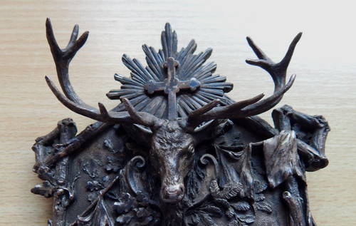 Bronzeplatte mit jagdmotiven - bronzeplatte,
