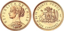 Chile 20 Pesos 1976 Gold PP