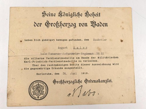 Baden verleihungsurkunde für - verleihungsurkunde,