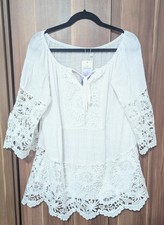 Boho Tunika Bluse Damen Weiß
