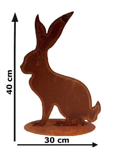 Rostfigur hase auf standplatte - rostfigur,