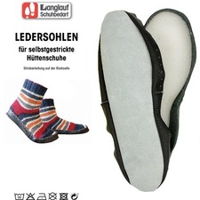 Hüttenschuhsohlen mit warmen Lammwollfutter incl Strickanleitung Echtleder