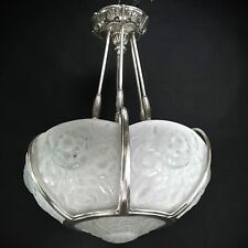 ART DECO Lüster Kronleuchter  Muller Freres Lunéville Schalen Lampe vernickelt