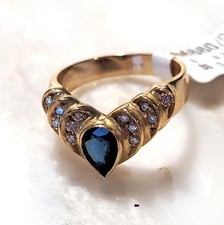 NEu Diamantring Diamanten 0,12ct Herzform mit großem Saphir Tropfen 14ct Gew4,3g