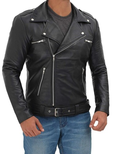Herren schwarz lederjacke - schwarz, echt