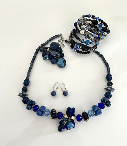 Schmuckset blau silber mit - schmuckset, blau/silber
