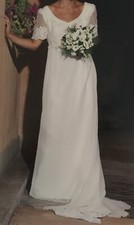 Brautkleid Gr. 42 Empire Style Kurzarm Mieder+Schleier+Träger+Handschuh