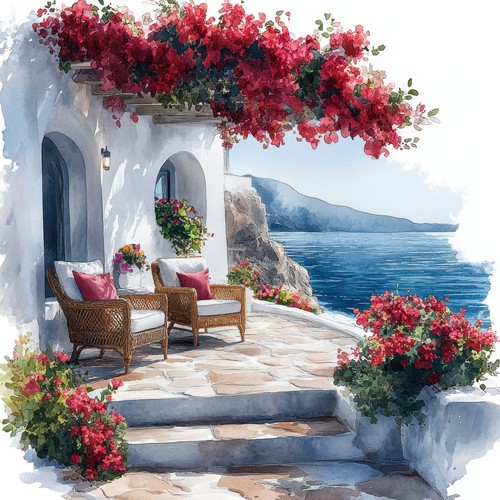 Wandbild terrasse meer - wandbild,