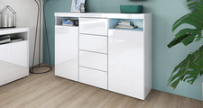 Highboard 139cm Sideboard Kommode Hochschrank Weiß Hochglanz KAPSTADT