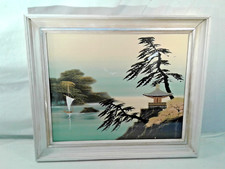 Malerei auf Papier, Japan, Landschafts-Motiv, gerahmt h. Glas, B49xH41 cm ca.