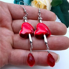 Blutende Herz Pfeil Tropfen Hexerei Vampir Geist Ohrring Paar Farbe Silber Rot