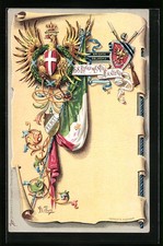 Ansichtskarte Adler u. Wappen mit Flagge, 68. Infanterie-Regiment 