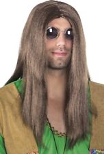 BRAUNE HIPPIE PERÜCKE 70er Jahre Herren Männer Schlager Karneval Kostüm Party