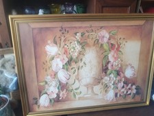 GROSSES BILD FLORALES MOTIV MIT WERTIGEM ECHTHOLZ-RAHMEN FARBE GOLD AUS SAMMLUNG