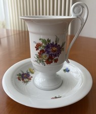 AK Kaiser Germany Porzellan Eiskaffee Kakaotasse mit Unterteller Blumen