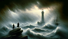 Zwei Männer am Leuchtturm am