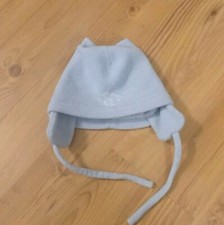 H&M BABY Fleece Mütze 6-12 M 74/80 hellblau+Bärchen Motiv Ohrenschutz zum Binden