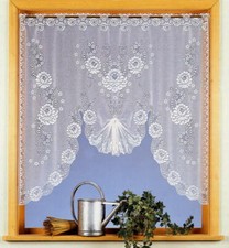 Scheibengardine Gebogt Fensterbild Jacquard Weiß Blumen Hochraff Gardine Typ397