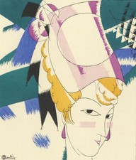 MODE - Gazette du Bon Ton - Le Chapeau en Porcelaine - C. Martin - Pochoir, 1920