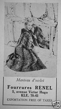 WERBUNG 1958 PELZ RENEL MANTEL