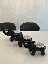 3er Set Deko Elefanten Schwarz mit Perlen – Glänzende Keramikfiguren