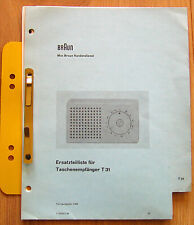 * *  BRAUN  Taschenradio T31  , Serviceunterlage mit Schaltbild und Lageplan * *