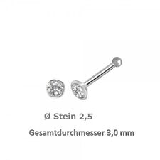 750 Weißgold Nasenpiercing  3,0 mm mit Zirkonia Nasenstecker Kugelstift