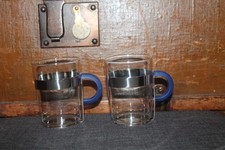 WMF Cromargan 2 Teegläser Teeglas blauer Henkel Vintage 200 ml